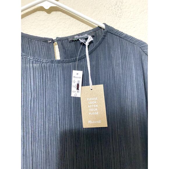 Madewell Dress Size 4 Black Plissé Mini Tee Sheath Minimalist Preppy Party NWT - Picture 6 of 10